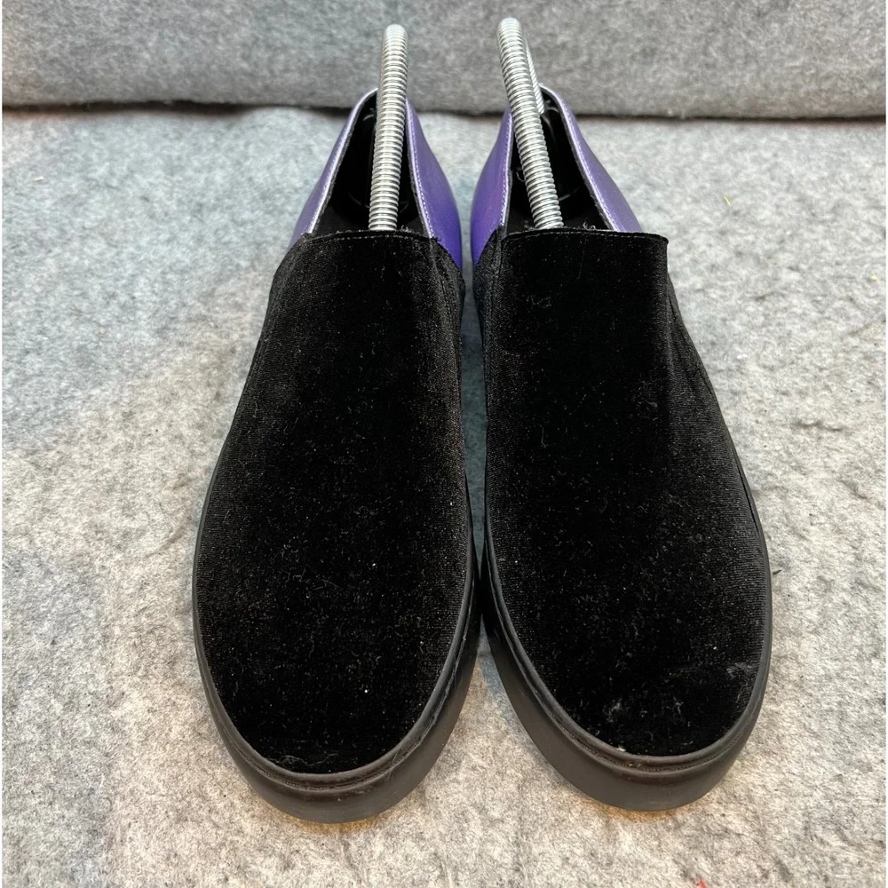 Free People Black Velvet Slip On Sneakers Shoes Purple Metallic Heel Wmns 8/8.5